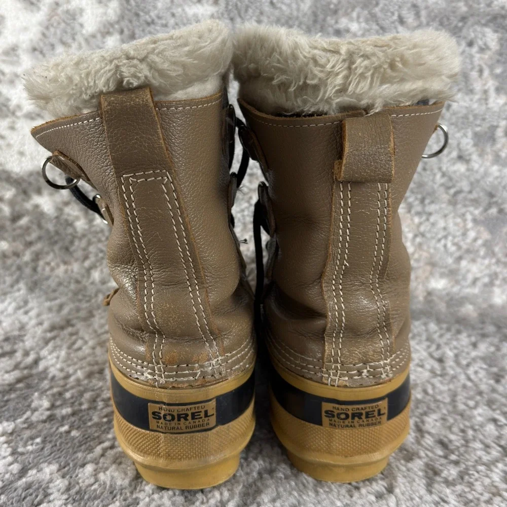 Sorel Size 10 Caribou Winter Snow‎ Duck Boots Tan Black Mid Calf Womens
